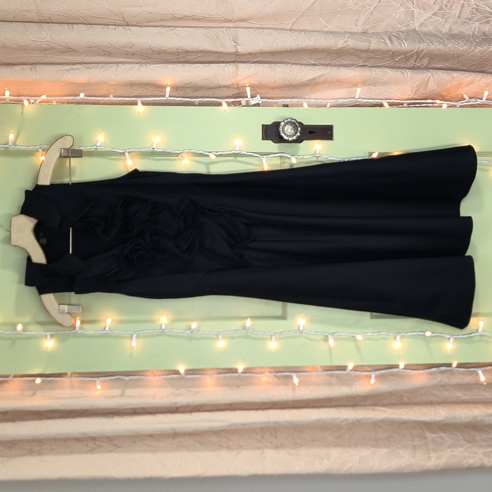 Women's Lauren Ralph Lauren Black Ruffle Chest Sleeveless Sheath Midi Dress 4